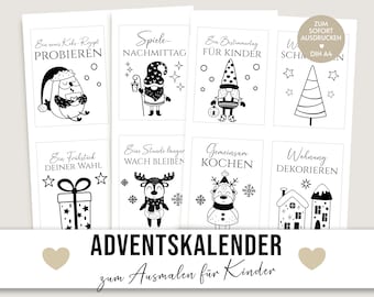 Advent calendar for children, DIY gifts, Advent calendar ideas for crafts, vouchers for coloring, Christmas calendar, download, child