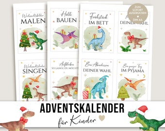 Advent calendar fillers with dinosaur vouchers, Advent calendar contents for Christmas activities, DIY Advent calendars for boys, printable templates