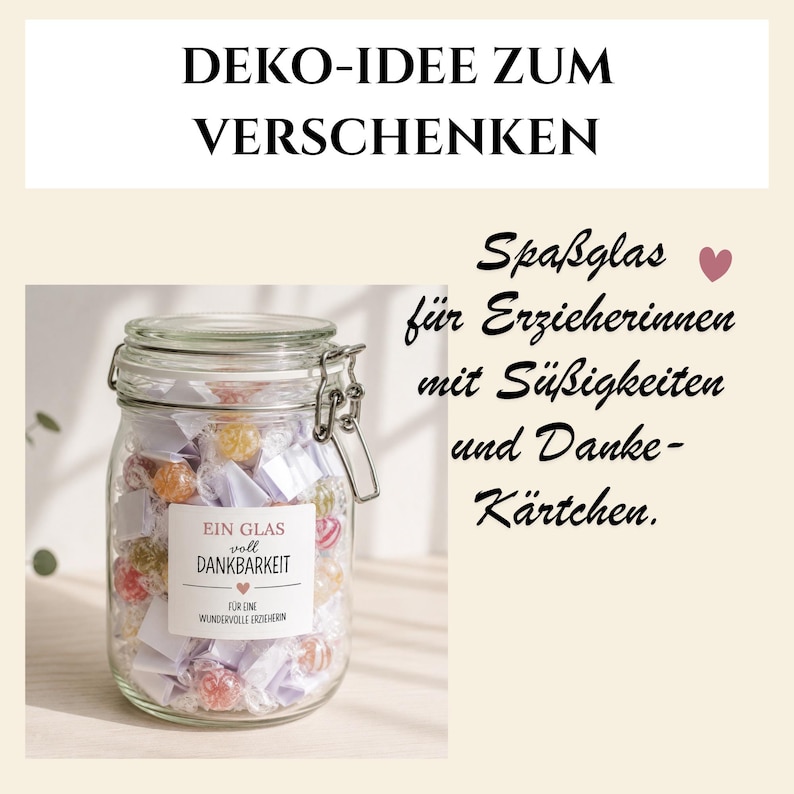 Abschiedsgeschenk für Erzieherinnen – Glas mit Dankeskärtchen als kreative Geschenkidee Kindergarten
