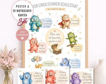 Einschulungsgeschenke Set Monster Mutmacher-Karten Poster Geschenk Schulanfang Kleinigkeit Junge Mädchen Patenkind Schultüte Inhalt Download