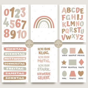 Póster de aprendizaje set infantil boho cartel rosa pastel habitación infantil ABC afirmaciones decoración alemana idea de regalo inscripción escolar bautismo cumpleaños como pdf