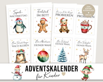 Adventskalender Kinder Weihnachten Zeit statt Zeug Gutschein Advent Familienaktivitäten Adventskalender selber machen Kind DIY Download