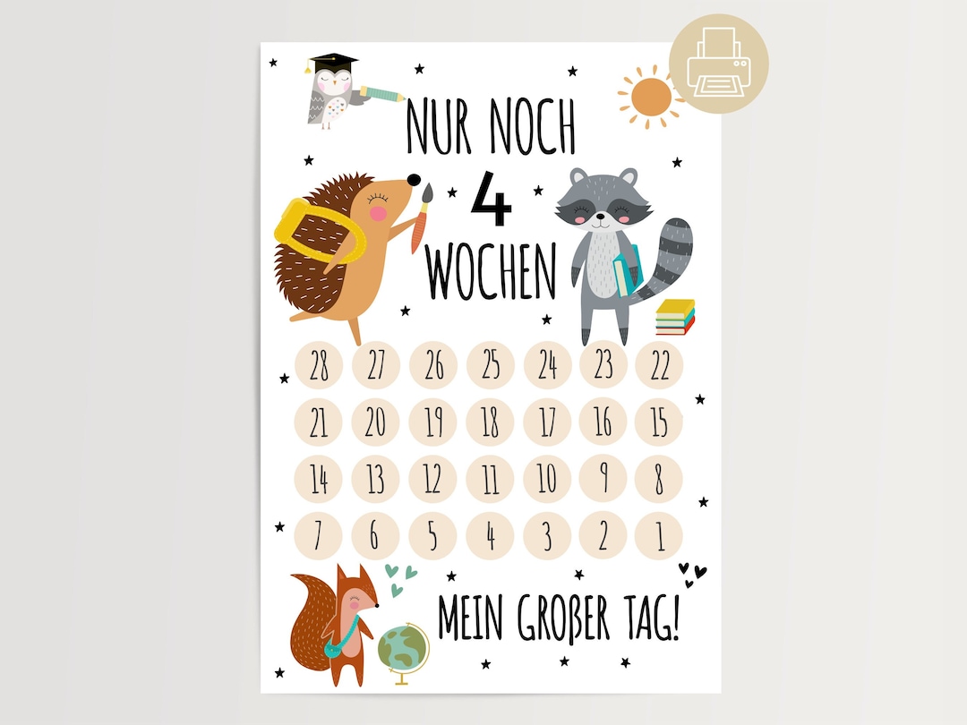 School Enrollment Countdown With Animals as a Gift for Boys and Girls ...
