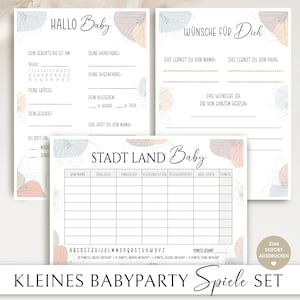 Giochi per baby shower da stampare, set, città di campagna per bambini, biglietti dei desideri, ciao tesoro, giochi per baby shower tedeschi, boho, fiori, indovinelli, quiz