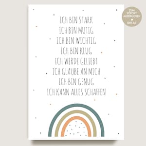 Affirmation poster boho rainbow kids affirmation card to print pdf child gift idea poster decoration children's room affirmation