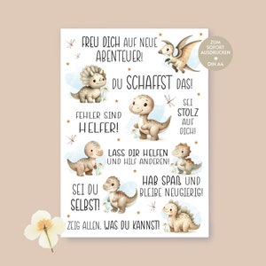 Regalo matrícula escolar niños, niñas, idea regalo inicio cole, regalo escolar infantil, primer día de clases, cartel, dinosaurio, refranes, PDF