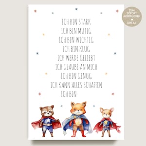 Affirmatieposter kinderen | Affirmaties kinderen | Downloaden | Affirmatiekaarten cadeau | Affirmaties voor kinderdagverblijven | Decoratie superhelden