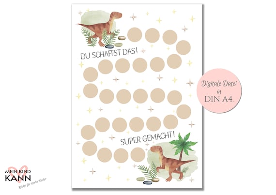 Belohnungsplan für Kinder PDF, zum Motivieren, Bestärken, Belohnen, Motivationskarte Mutmacher Lernen Kinder Belohnung, Belohnungstafel Dino