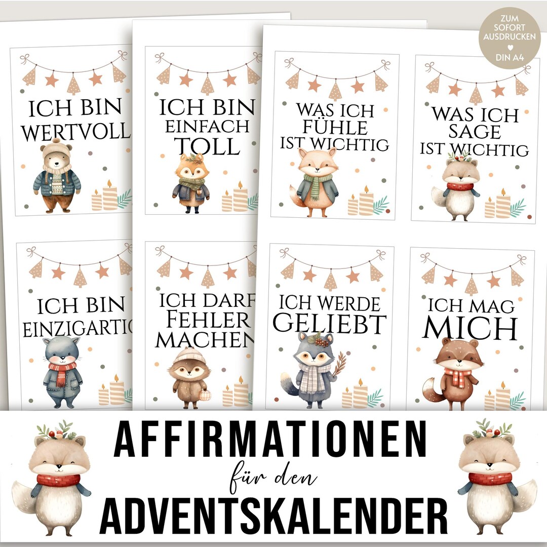 Children's DIY Advent Calendar Affirmations Animals Boho, Affirmation ...