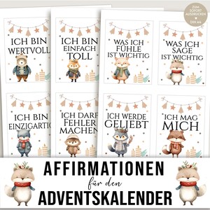 Kinder DIY Adventskalender Affirmationen Tiere Boho, Affirmationskarten als Adventskalenderinhalt, Karten zum Befüllen, Füllidee, Download