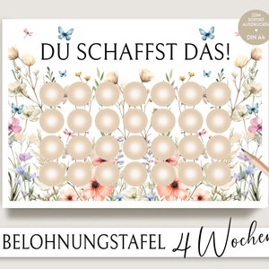 Beloningsplan kinderbloemen om uit te printen, beloningsbord, cadeau-idee voor petekind, weekplan, maandplan, routine, cadeau voor meisjes, PDF