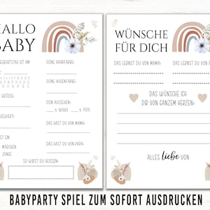 Babyparty Spiele Babyshower Regenbogen, Ratespiel Wunschkarte für das Baby, pdf, Tippkarte Baby Partyspiel zum Ausdrucken