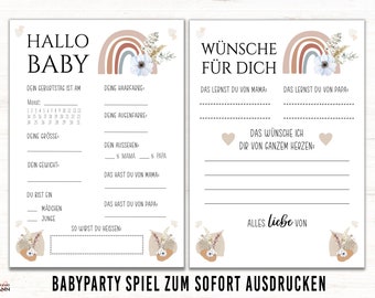 Baby shower games Baby shower rainbow, guessing game wish card for the baby, pdf, tip card baby party game to print out