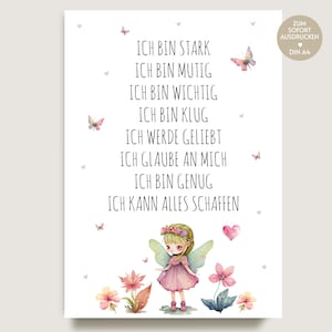 Afirmaciones Póster de afirmaciones para niños Tarjeta de afirmaciones de hadas como descarga para imprimir en formato DIN A4 Póster de afirmaciones para habitación infantil de regalo