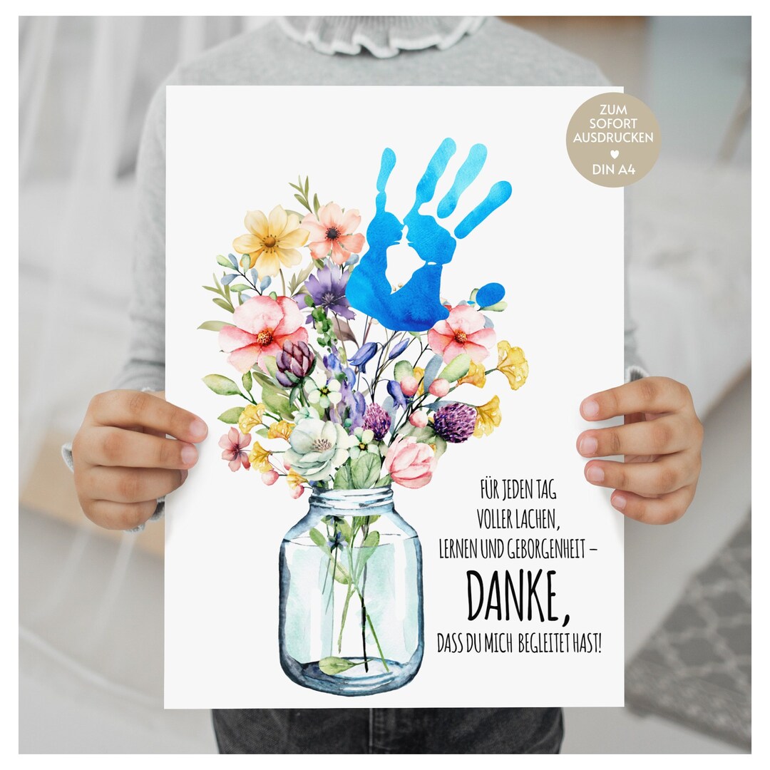 Geschenk, Handabdruck Bild Blumen, Abschied Kita, kleines Geschenk