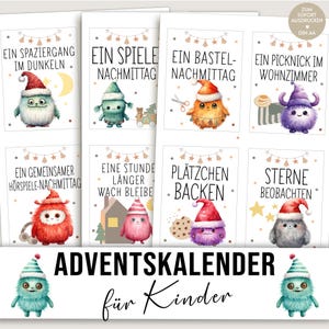 Calendario de Adviento para niños Vales de bricolaje monstruo, idea para llenar contenido Haga vales para el calendario de Adviento usted mismo, niño y niño pequeño, descargar