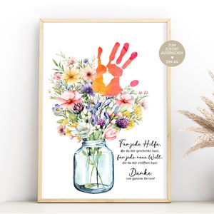 Gift teacher primary school teacher gift idea farewell primary school personal gift handprint picture DIY flowers thank you saying PDF