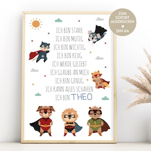 Afirmações crianças | Afirmação cartaz crianças | Presentes personalizados infantis | Quarto infantil | Cartões de afirmação para crianças | Download