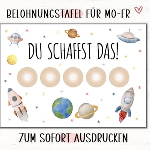Beloningskaart voor peuters en kinderen, PDF, ruimte, beloningsbord, motivatiekaart, beloning kleuterschool kleuterschool