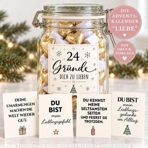 Advent calendar in a jar | 24 reasons to love you | Printable Advent calendar quotes about love | Gift for men, women, partners, and friends