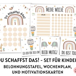 Set Belohnungstafel, Wochenplan, Motivationssprüche Boho Regenbogen für Kinder zum Ausdrucken, Belohnungssystem, Wochenplaner Kind, pdf