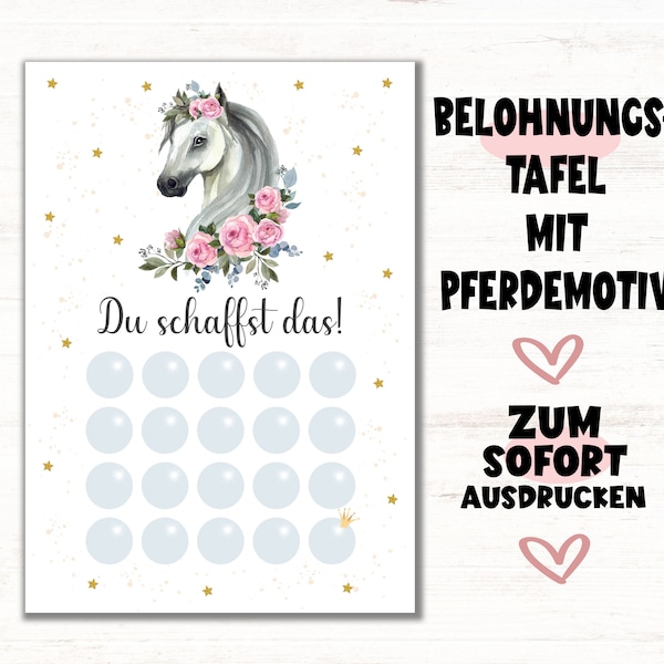 Belohnungstafel Pferd, pdf, Belohnungssystem Kinder, Grundschule, Pferdekopf, Töpfchen Training, Wasserfarben Bilder, Motivation Poster