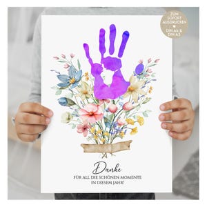 Affiche empreinte de main en remerciement pour Noël pour les enseignants, les éducateurs, les assistantes maternelles, cadeau de Noël DIY, cadeau d'enfant, téléchargement