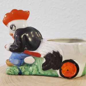 Vintage Japan Rooster Pulling Cart Planter