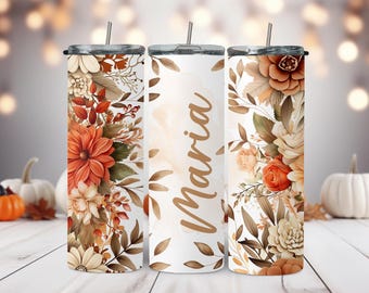 20oz Personalized Fall Tumbler, Fall Floral Tumbler, Autumn Travel Mug, Custom Fall Tumbler, Personalized Cup, Cute Fall Floral Cup