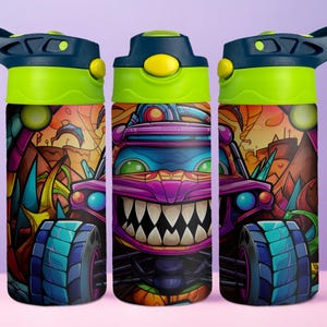 12oz Monster Truck Kid&#39;s Cup, Back to School Kid&#39;s Water Bottle, Hot and Cold Kids Tumbler, Leak Proof Toddler Cup, Kid&#39;s Big Truck Cup