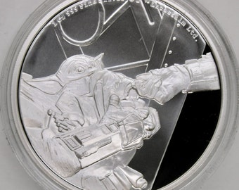 2022 Niue Mandalorian - Grogu, 1 Oz .999 Fine Silver Proof Coin w/ Wood Box & COA