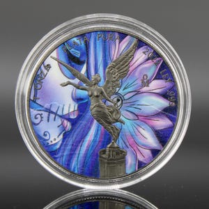 2022 Mexican Libertad - LOTUS GIRL 1Oz .999 fijne zilveren munt, ruthenium verguld en ingekleurd Limited Edition #191 van 500, mint-verpakking en certificaat van echtheid