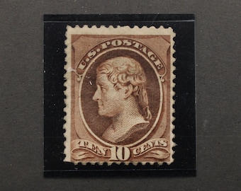 Old US Stamp, 1882 10cent Jefferson Scott #209b (Black Brown) Fine Mint Stamp, OG, VLH, Very High Catalogue Value: 1,850.00