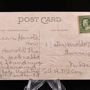 Vecchi francobolli USA, 1909 Carta grigio-bluastra Scott #357 (filigrana a doppia linea), francobollo usato su cartolina di Pasqua, CV elevato 275,00