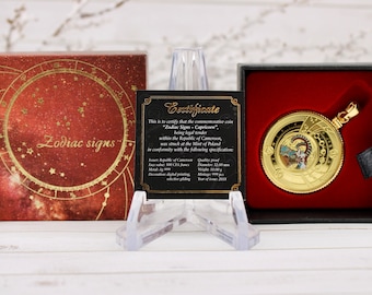 2018 Cameroon Zodiac Signs - Capricorn Pendant, Gold Gilded and Partially Colorized 10 Gram .999 Silver Proof w/ Box & COA, Mint: 999 Pcs