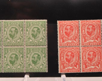 Old World Stamps, 1911 Great Britain Collection Scott #151a & #152a Mint (2) Block of 6 Stamps, NH/H, Original Gum, High CV: 350.00