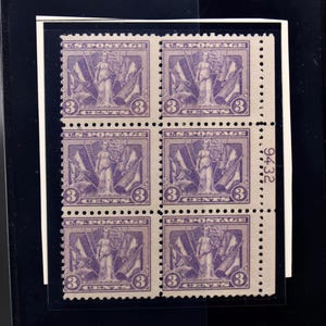 Old US Stamps, 1919 Victory Issue Commemorative Scott #537 Mint Plate Block of 6 Stamps, OG, NH, Cv: 300.00