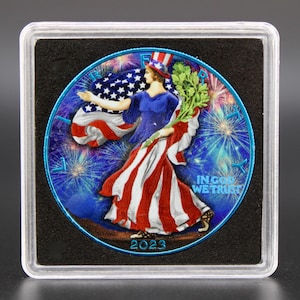 2023 American Silver Eagle - Celebration Blue, Colorized 1 Oz .999 Moeda de Prata (BU), Edição Limitada #46 de 100 Unidades