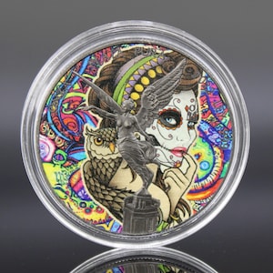 2022 Mexicaanse Libertad-LA CATRINA, ruthenium verguld en ingekleurd 1 oz 999 fijne zilveren munt, beperkte oplage # 380 van 500 stuks, muntverpakking en certificaat van echtheid