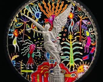2021 Mexico Libertad, HUICHOL Kunst Gilded Artwork No 3, Ruthenium Plated 1 Oz .999 Silver Coin w/ OGP & COA, Mintage 100 Coins