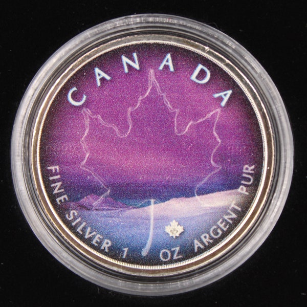 2018 Canada Northern Lights - Yukon, moneda de plata fina coloreada de 1 oz .999 con caja y COA, acuñación de solo 999 piezas.