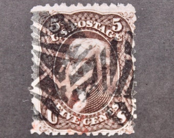 Alte US Briefmarken, Serie von 1861-66 Scott #76a Jefferson 5 Cent Stempel, orange/Fancy Stempel, ohne Gummi, ohne Falz