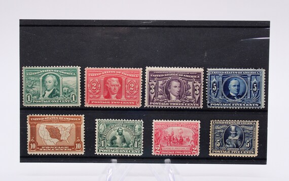 Old US Stamps, 1904 Louisiana Purchase and 1907 Jamestown Commemoratives  Scott #323-330 (Full Sets) Mint, OG, NH, High Cv: 1,360.00