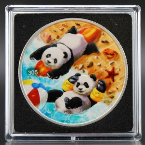 2022 China 10 Yuan, Four Seasons of Panda - Summer, Colorized 1 Oz .999 Silver Coin in Mint Decorated Sleeve & Capsule, Mintage: #305/500