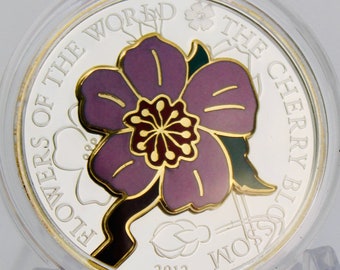 2012 Cook Islands Chery Blossoms Colorized 25 grams .999 Silver Proof Coin w/ Wood Box & COA