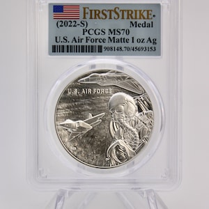 2022-S US Air Force Medal, 1 Oz .999 Silver Round, US Flag Label, PCGS Graded MS70 First Strike