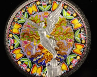 2021 Mexico Libertad, HUICHOL Kunst Gilded Artwork No 4, Ruthenium Plated 1 Oz .999 Silver Coin w/ OGP & COA, Mintage 100 Coins