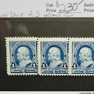 Old US Stamps, 1894 Bureau Issued Scott #247 Mint Strip of 3 stamps w/ Minor Flaws, Hinged, OG, High CV: 230.00