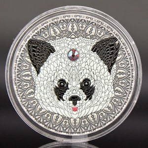 2021 NIUE 2 Oz Mandala Collection - Panda, Colorized and Swarovski Crystal Insert .999 Antiqued Silver Coin w/ OGP & COA, Mintage 500 Pcs