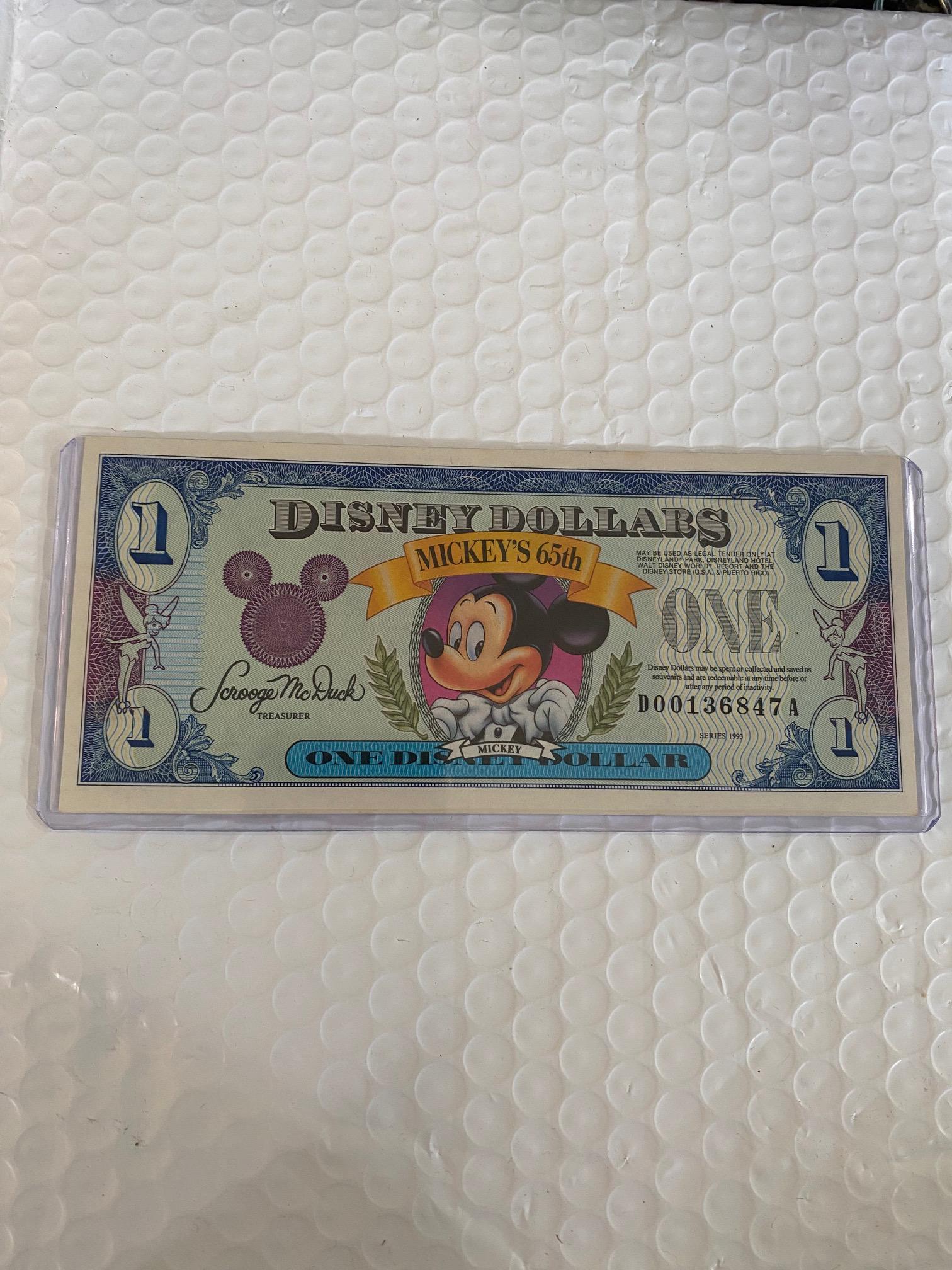 1993 Disney Dollar Mickey's 65th Birthday Anniversary-uncirculated